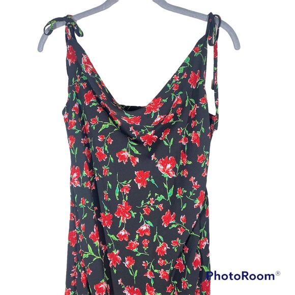 Missguided Floral Midi Dress Black Red Size 8 - Picture 3 of 8